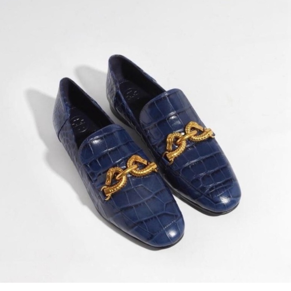 Tory Burch Jessa Royal Navy Blue Croco Loafers size 9.5